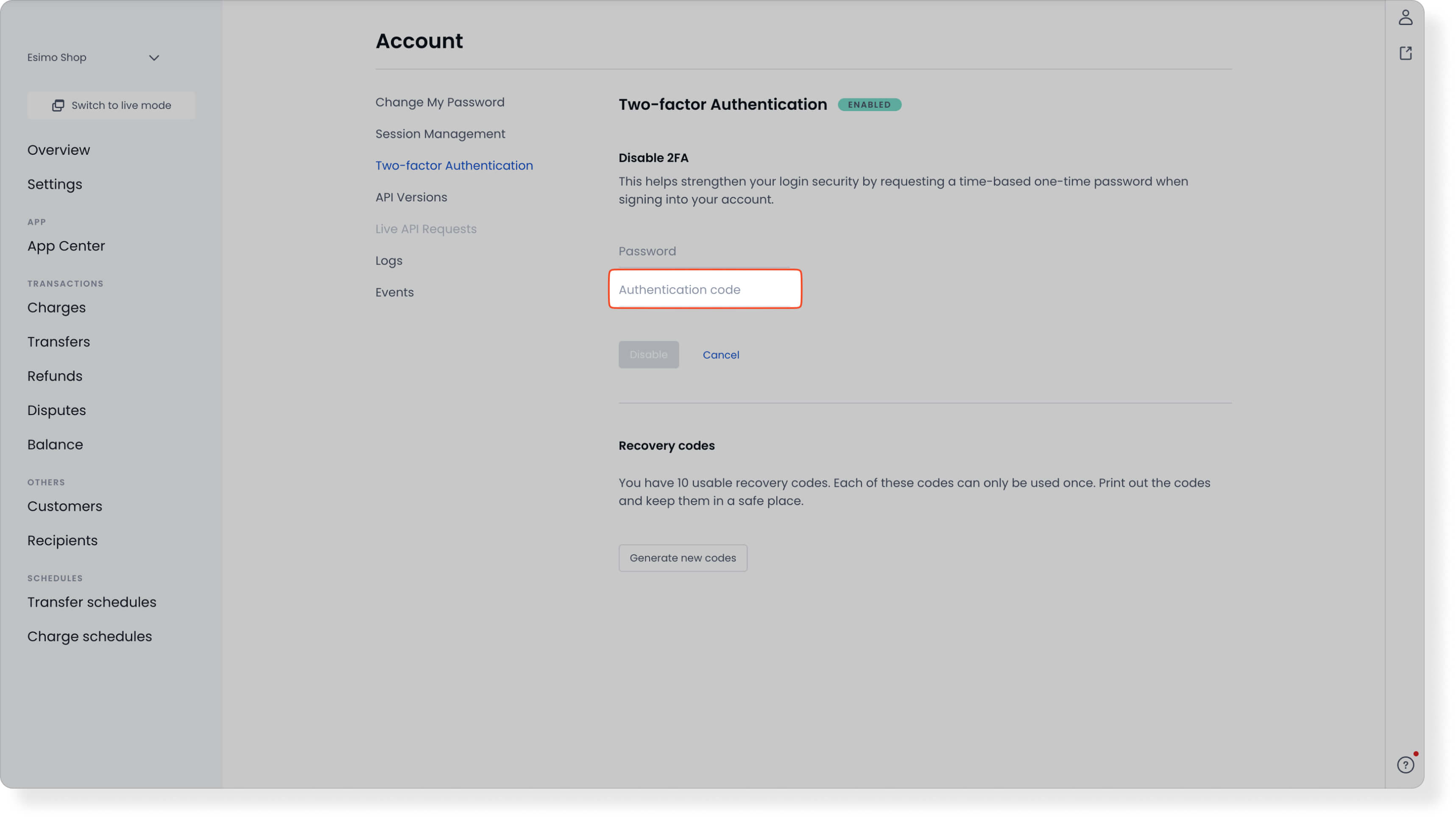 Enter authentication code